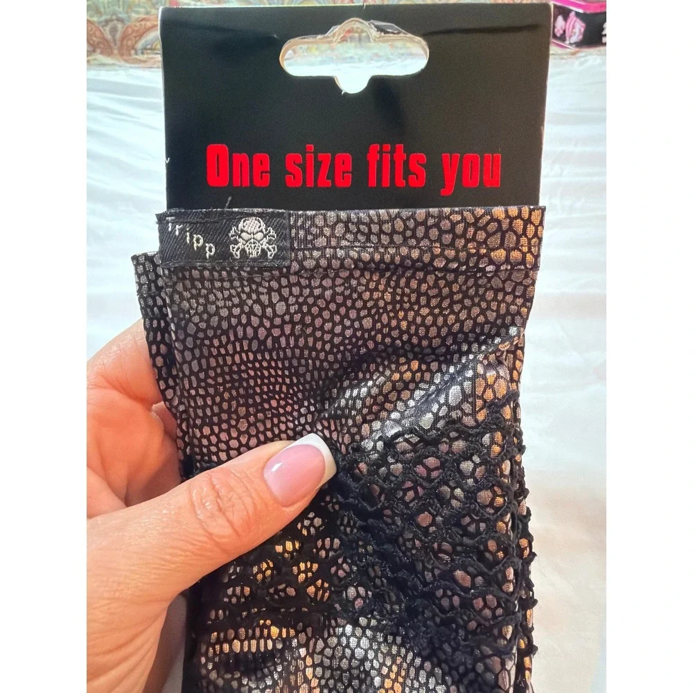 Tripp NYC Metallic Snakeskin Lace Chain Fingerless Arm Warmers Goth Hot Topic